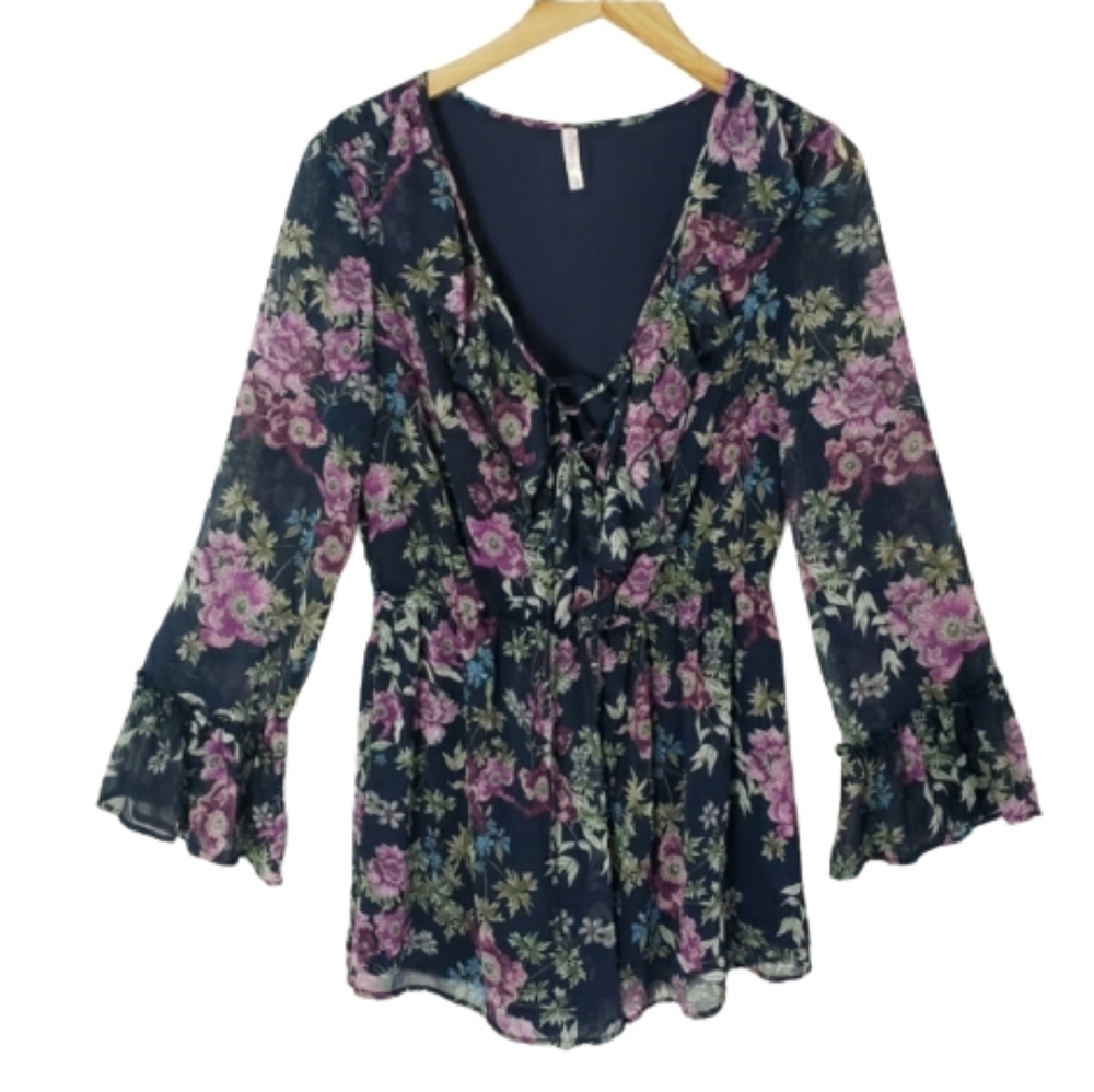 Xhilaration chaffon floral ruffle collar romper